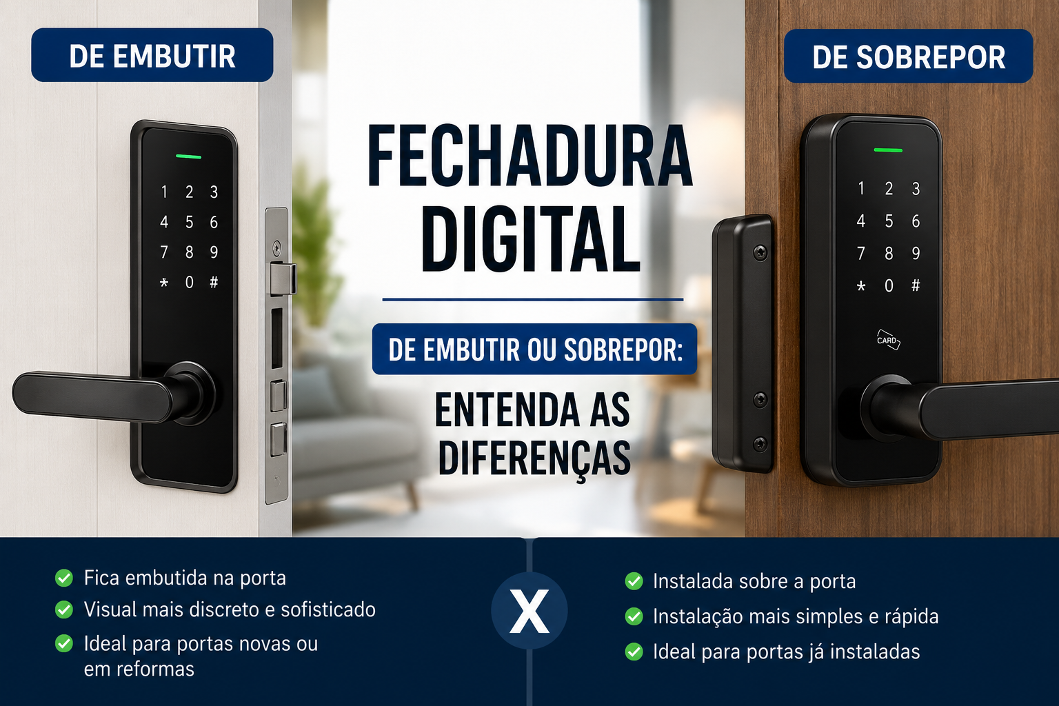 Fechadura Digital de Embutir ou Sobrepor: Entenda as diferenças 